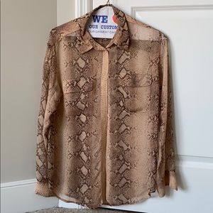 Equipment Sheer Snake Print Button Down Blouse